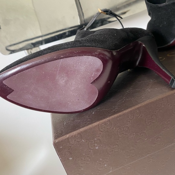 Gucci Black Suede Heeled Ankle Boots W/GHW - Picture 6 of 6